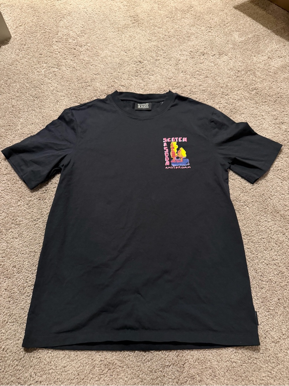 Scotch & Soda Black Tee with Colorful Chest Graphic